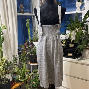School Girl Gray Knit Midi Dress with Button Details